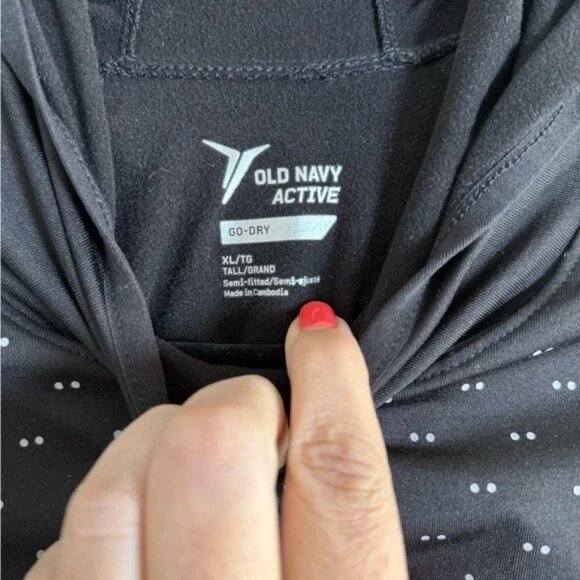 Old Navy Active Go Dry Black Long Sleeve Hoodie with White Dots - Picture 2 of 7